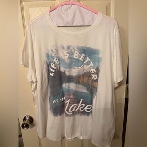 Maurices White Graphic Tee with Blue Lake Scene